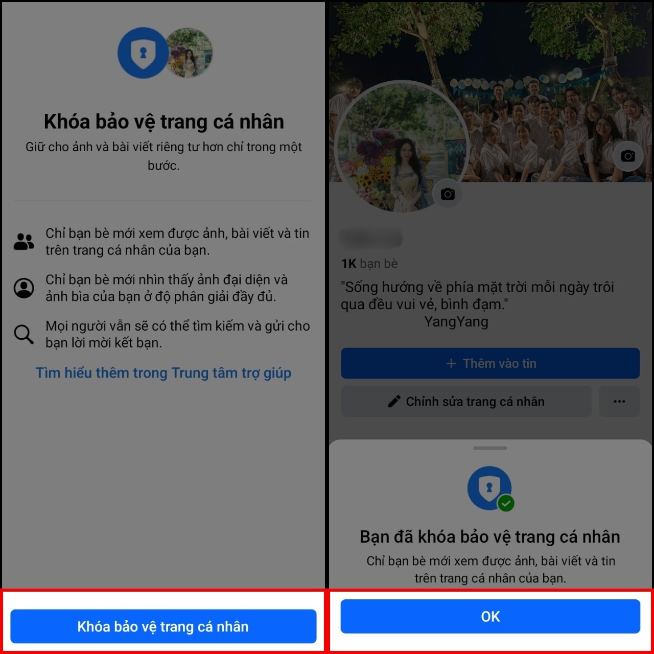 Trang cá nhân của bạn đã được bảo vệ