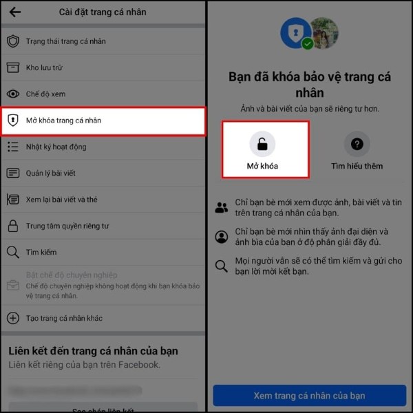 Cách tắt khóa bảo vệ trang cá nhân Facebook