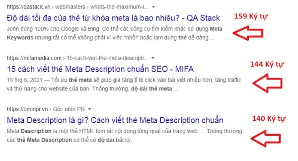 Độ dài Meta Description – Tối đa 150 ký tự (Tốt nhất là 120)