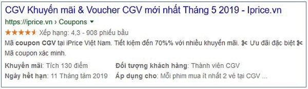 Meta Description cung cấp các ưu đãi đặc biệt