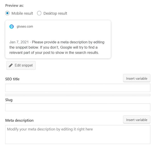 Thêm thẻ Meta Description WordPress ở tab SEO